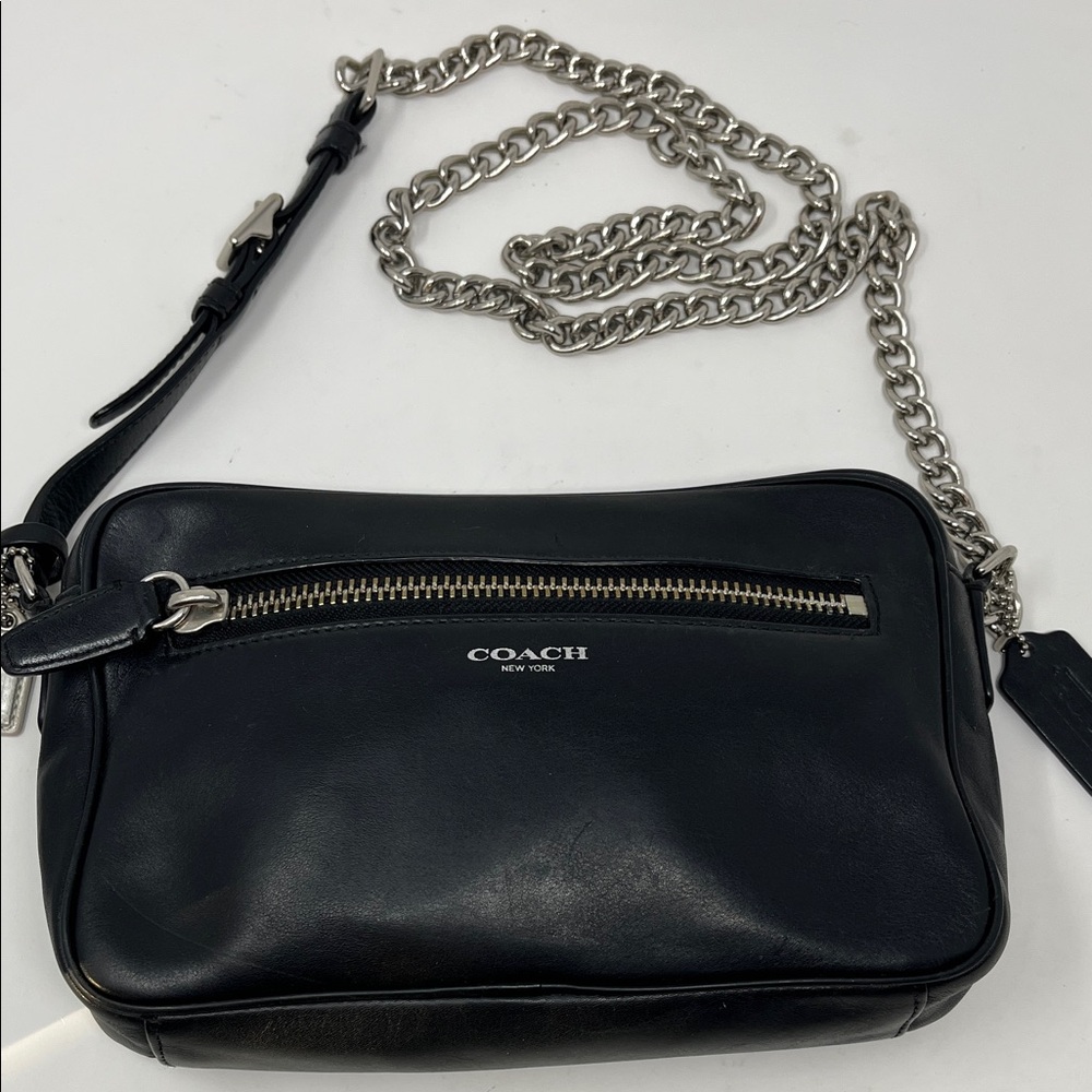 Coach Black Leather Bag with Silver Chain